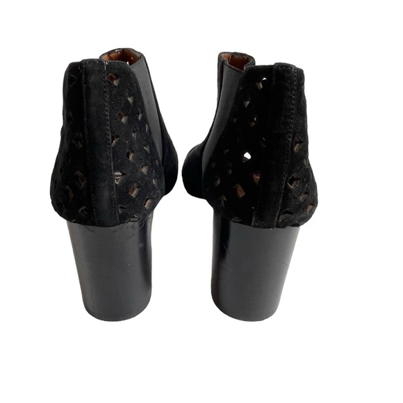 Aquatalia Shari Perforated Open Toe Suede Boots Size 10 Black Block Heel - Picture 7 of 10